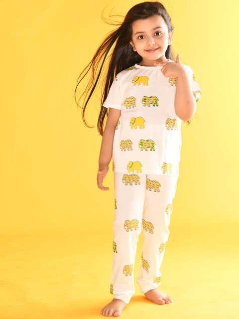 

Anthrilo Girls White & Green Printed Pure Cotton Night suit