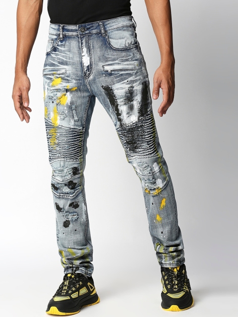 

WAIMEA Men Black Skinny Fit Mildly Distressed Heavy Fade Printed Stretchable Jeans