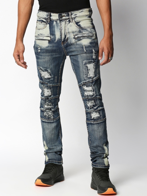 

WAIMEA Men Blue Skinny Fit Highly Distressed Heavy Fade Acid Wash Stretchable Jeans