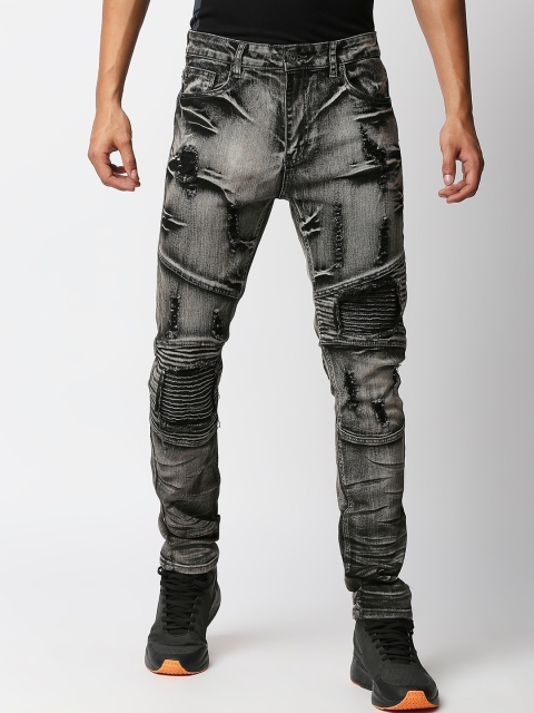 

WAIMEA Men Black Skinny Fit Highly Distressed Heavy Fade Embellished Stretchable Jeans