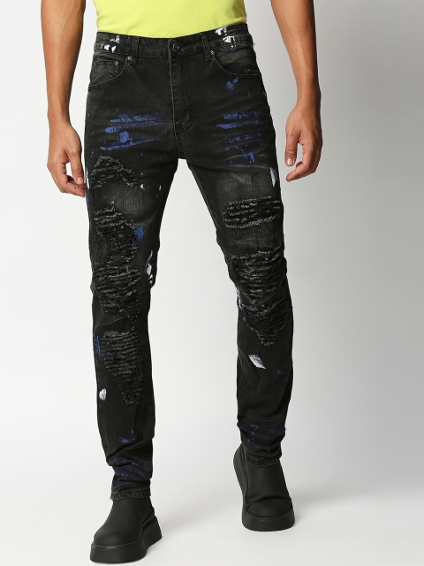 

WAIMEA Men Black Skinny Fit Highly Distressed Light Fade Stretchable Jeans