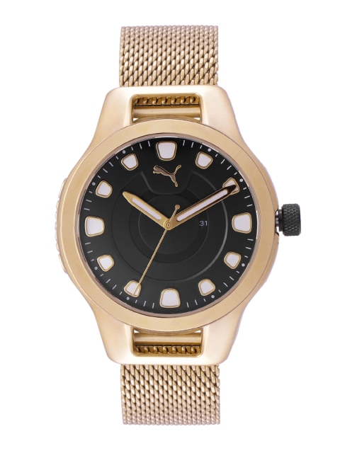 

Puma Men Black Patterned Dial & Gold-Toned Straps Analogue Watch P5006