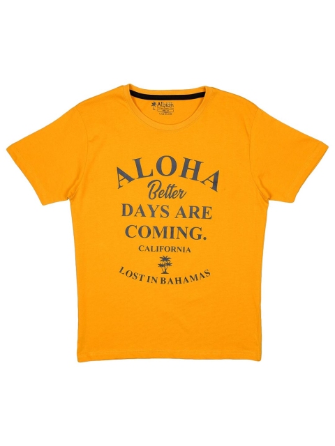 

Albion Boys Yellow Typography Printed T-shirt