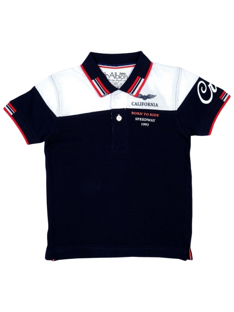 

Albion Boys White & Black Colourblocked Polo Neck Regular-Fit T-shirt