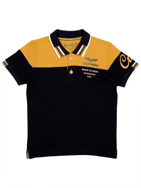 

Albion Boys Mustard Yellow & Black Colourblocked Polo Collar T-shirt