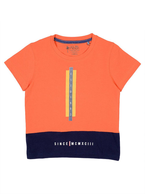 

Albion Boys Orange & Navy Blue Colourblocked Pure Cotton T-shirt