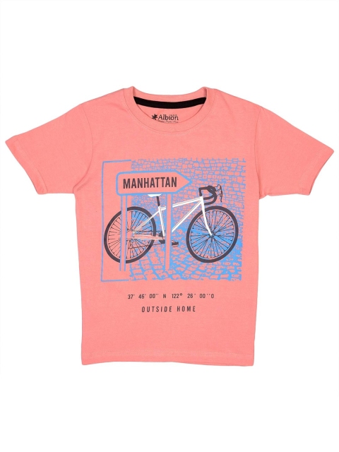

Albion Boys Peach-Coloured Biker Printed Applique T-shirt