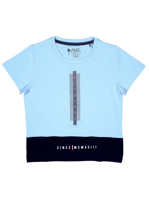 

Albion Boys Blue Typography Printed Cotton T-shirt