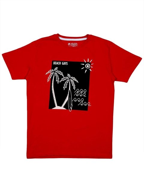 

Albion Boys Red Printed Pure Cotton T-shirt