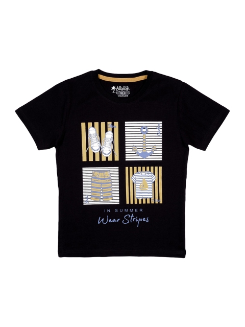 

Albion Boys Black Typography Printed T-shirt