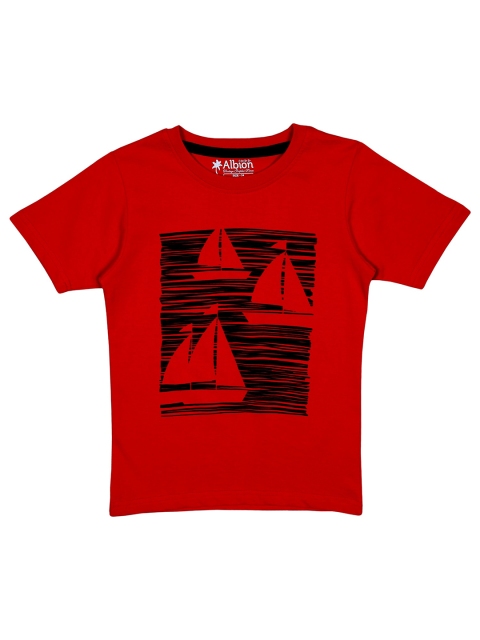 

Albion Boys Red Typography Printed V-Neck Applique T-shirt