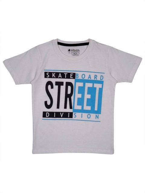 

Albion Boys White Typography Printed Cotton T-shirt