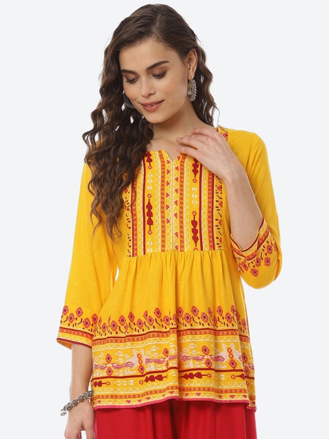 

Rangriti Women Mustard Yellow Print Top