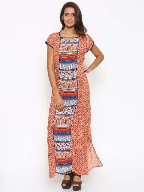 

Fusion Beats Orange Floral Print Maxi Dress