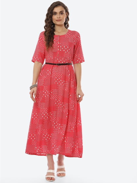 

Rangriti Red Floral Ethnic A-Line Maxi Dress