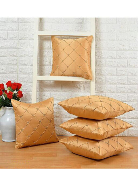 

THE little BIG STORE Gold-Toned Set of 5 Embellished Square Cushion Covers