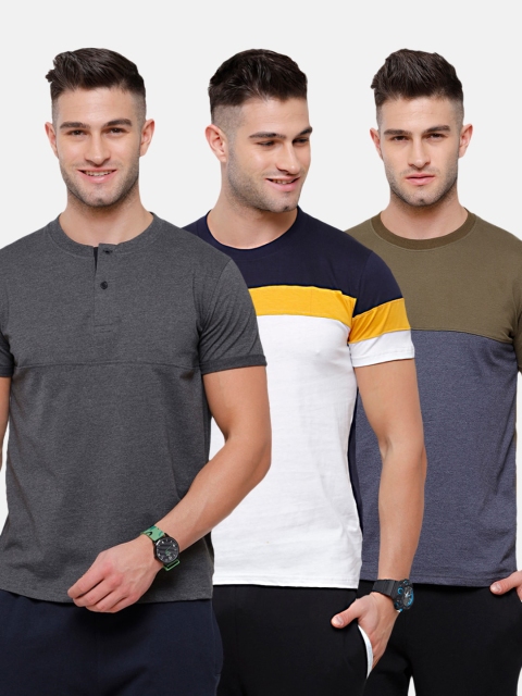 

MADSTO Men Multicoloured Pack Of 3 Slim Fit T-shirt, Multi