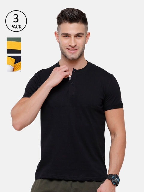 

MADSTO Men Multicoloured Pack Of 3 Slim Fit T-shirt, Multi