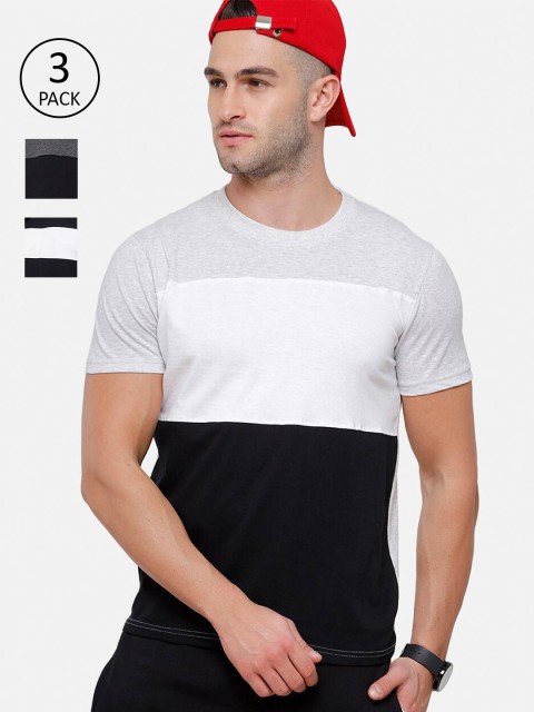 

MADSTO Men Multicoloured Pack of 3 Colourblocked Slim Fit T-shirt, Multi
