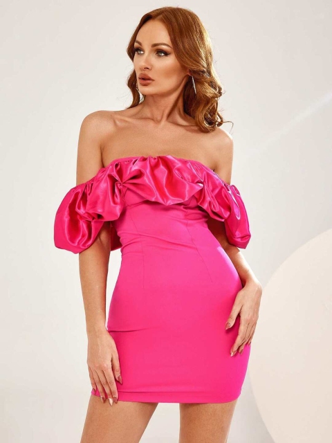 

MERCHE Pink Off-Shoulder Bodycon Mini Dress