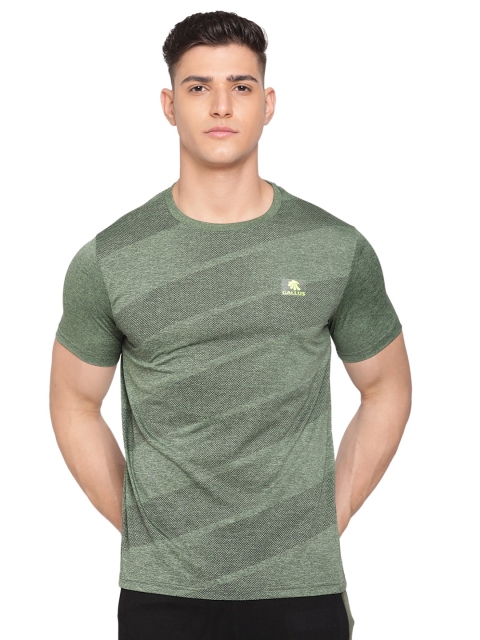 

Gallus Men Olive Green Striped Dri-FIT Training or Gym T-shirt