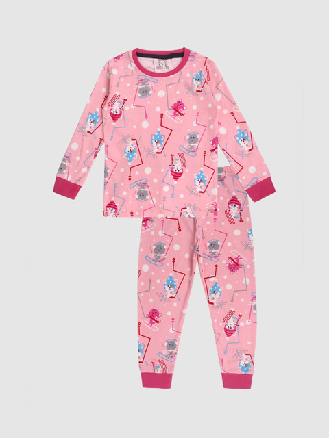 

Lazy Shark Girls Pink Printed Night suit