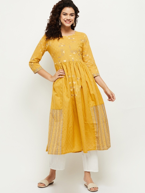 

max Women Mustard Yellow Ethnic Motifs Embroidered Thread Work Anarkali Kurta