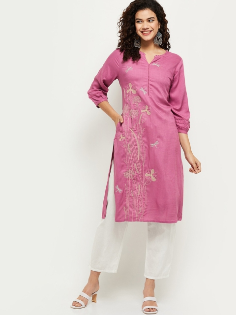 

max Women Pink Floral Embroidered Thread Work Kurta