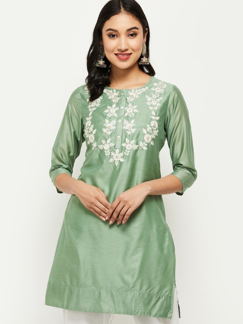 

max Women Green Floral Embroidered Thread Work Kurta