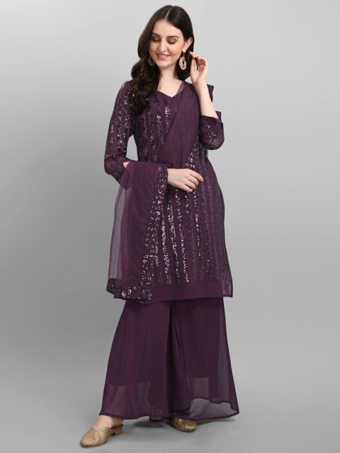 

JATRIQQ Purple Embroidered Silk Georgette Semi-Stitched Dress Material