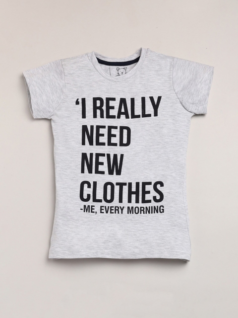 

Lazy Shark Girls Grey Typography Printed Cotton T-shirt