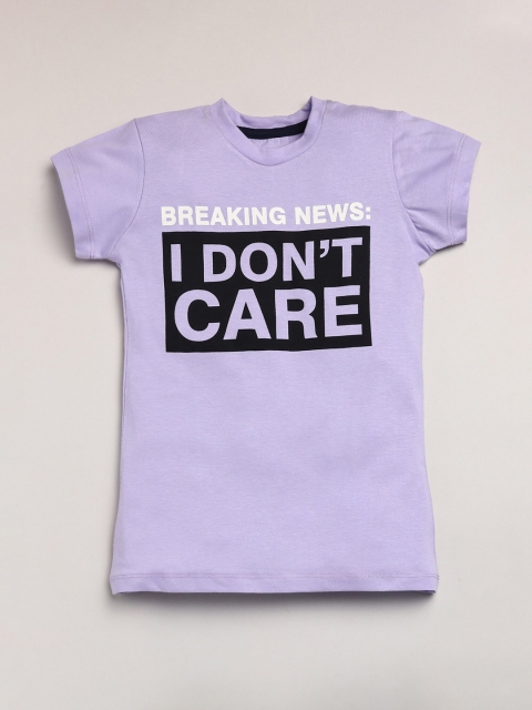 

Lazy Shark Girls Purple Typography Printed Cotton T-shirt