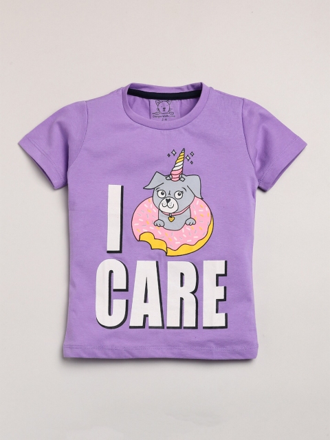 

Lazy Shark Girls Purple Typography Printed Cotton T-shirt