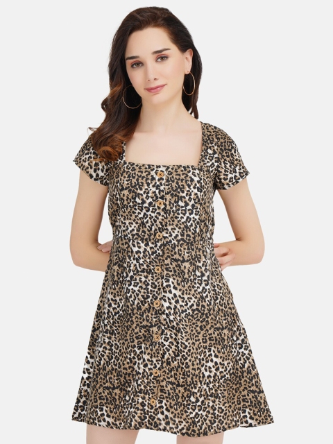 

JAAIVE Women Brown & White Animal Printed Crepe Dress