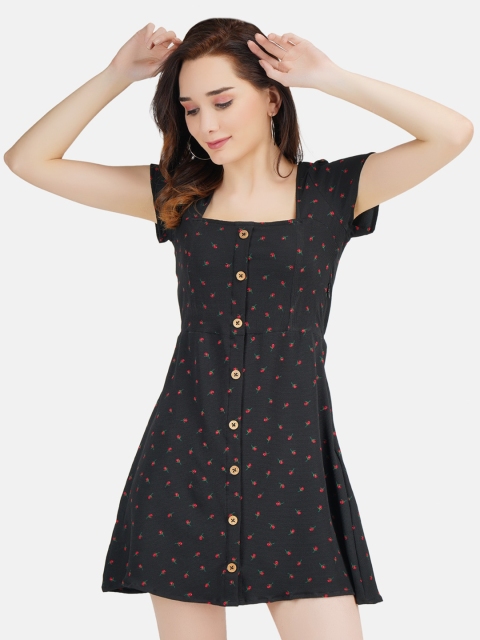 

JAAIVE Women Black Floral Crepe Mini Dress