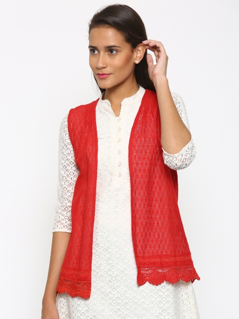 

Fusion Beats Women Red Sheer Lace Shrug