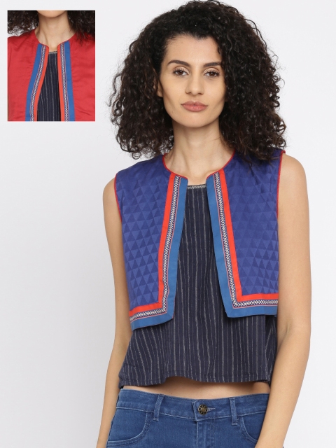 

Fusion Beats Blue & Red Ethnic Printed Reversible Waistcoat