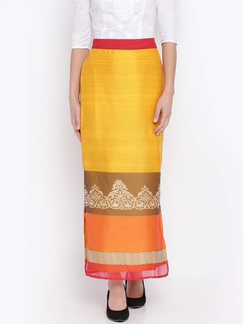 

Fusion Beats Women Mustard Yellow & Orange Self-Striped Maxi Skirt