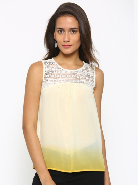 

Fusion Beats Women Yellow Ombre-Dyed Sheer Top