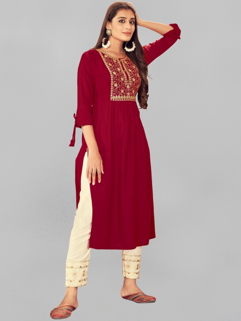 

Fashion FRICKS Women Maroon Pure Cotton Kurta with Palazzos