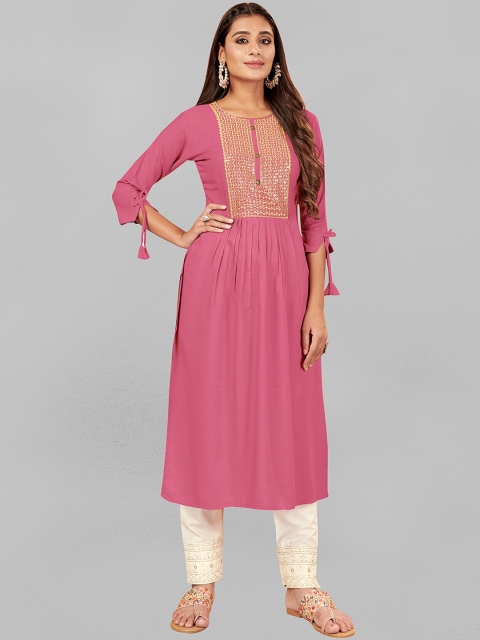 

Fashion FRICKS Women Pink Pure Cotton Kurta with Churidar