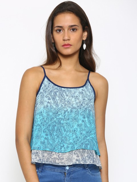 

Fusion Beats Women Blue Printed Layered Top