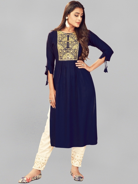 

Fashion FRICKS Women Blue Printed Pure Cotton Kurta with Churidar & With Dupatta
