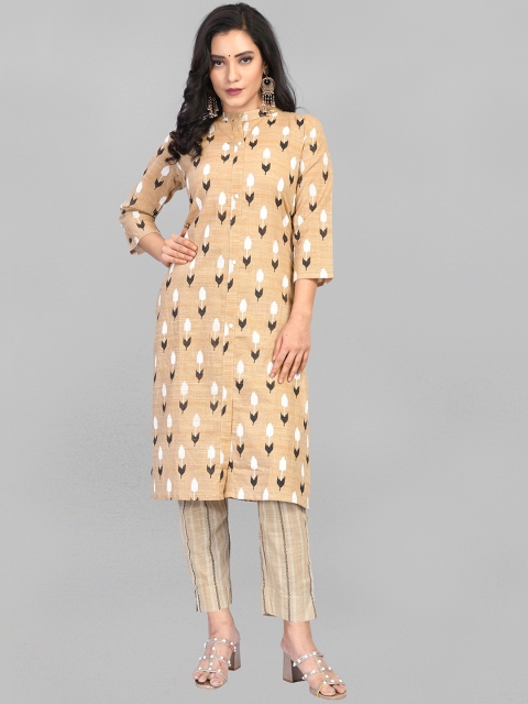 

Fashion FRICKS Women Beige Printed Pure Cotton Kurta with Trousers
