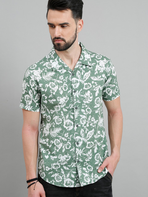 

HERE&NOW Men Green Slim Fit Floral Printed Cotton Casual Shirt