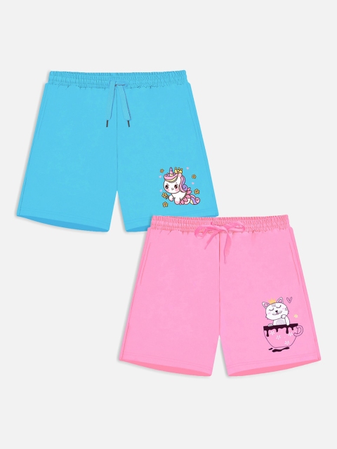 

Trampoline Girls Blue & Pink Pack Of 2 Printed Cotton Shorts