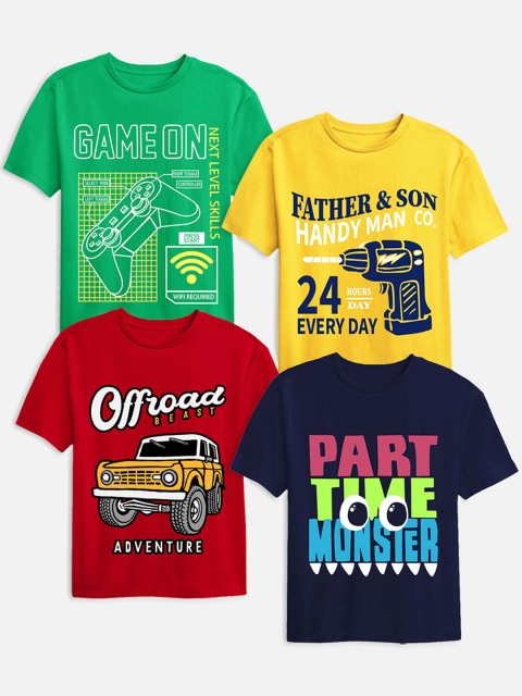 

Trampoline Boys Multicoloured Pack Of 4 Printed Cotton T-shirt, Multi