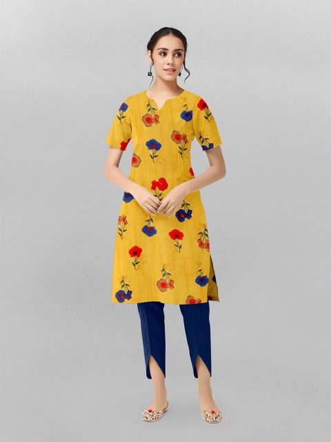 

Fashion FRICKS Women Yellow Floral Printed Pure Cotton Kurta