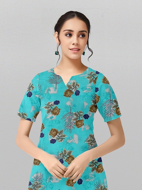 

Fashion FRICKS Women Blue Floral Printed Pure Cotton Kurta