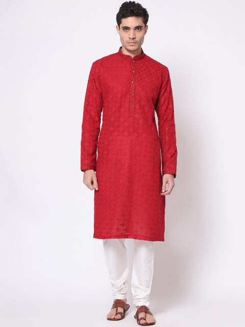 

TORO Men Red Floral Printed Georgette Anarkali Kurta